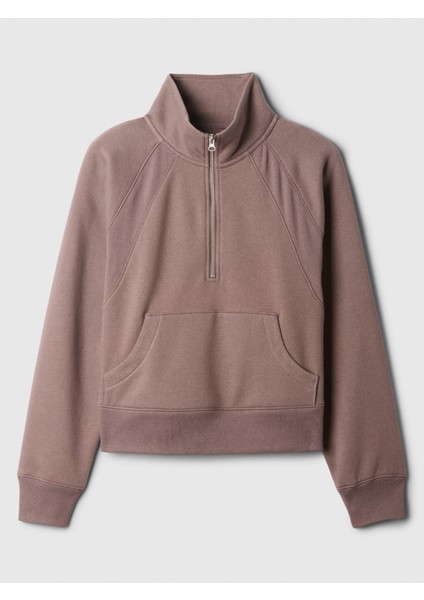 Kadın Kahverengi Yarım Fermuarlı Fleece Sweatshirt