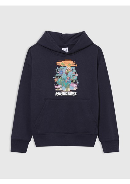 Erkek Çocuk Lacivert Minecraft Grafikli Fransız Havlu Kumaş Sweatshirt