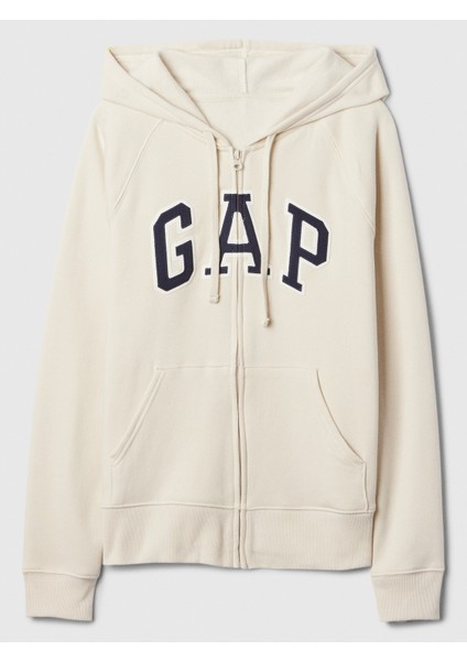 Kadın Kırık Beyaz Gap Logo Fermuarlı Fleece Sweatshirt