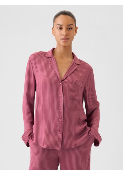 Kadın Pembe Saten Pijama Üstü