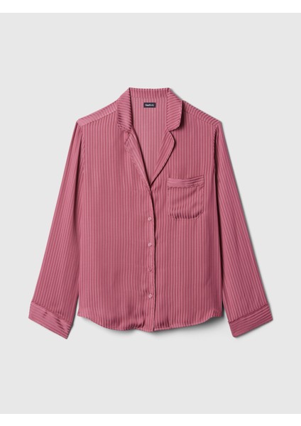 Kadın Pembe Saten Pijama Üstü
