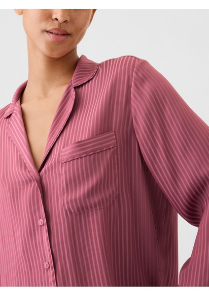Kadın Pembe Saten Pijama Üstü