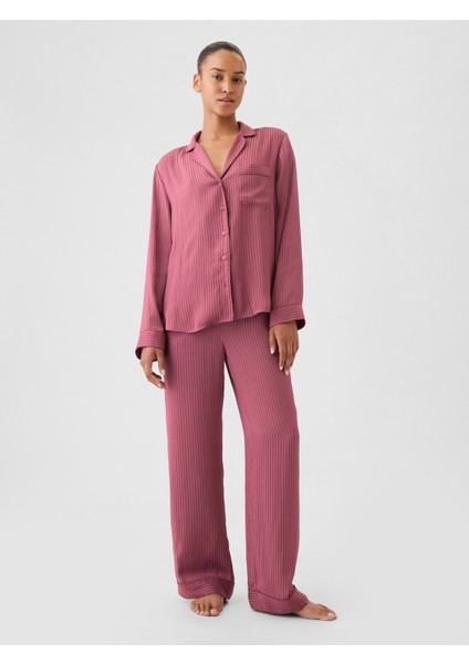 Kadın Pembe Saten Pijama Üstü