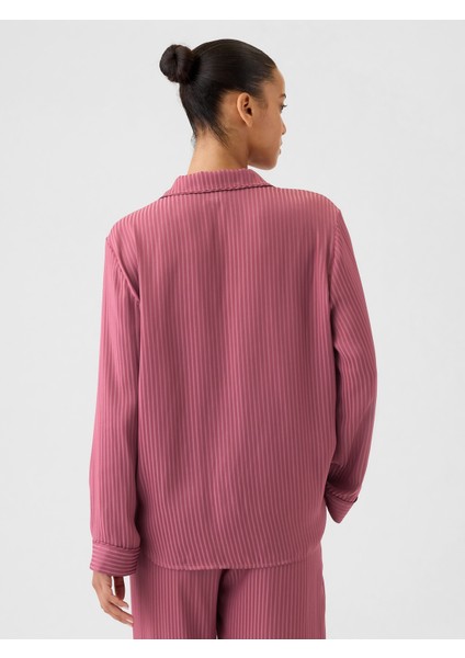 Kadın Pembe Saten Pijama Üstü
