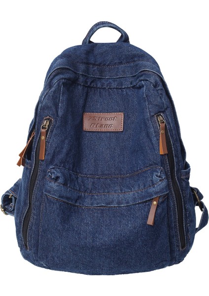 Kadın Erkek Için Denim Sırt Çantası Vintage Grunge Sırt Çantası Mavi Kot Dizüstü Sırt Çantası Seyahat Çalışması Için Retro Sırt Çantası (Donanma, Bir Boyut) (Yurt Dışından)