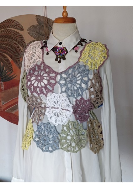 Hippybutik Çok Renkli El Yapımı Motifli Çift Yönlü Giyilebilir Bluz/süveter fırsatları