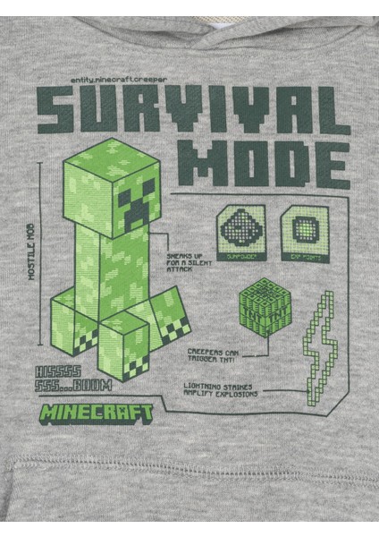 Erkek Çocuk Gri Minecraft Grafikli Fransız Havlu Kumaş Sweatshirt