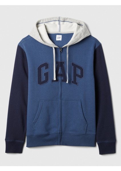 Erkek Mavi Gap Logo Colorblock Fermuarlı Fleece Sweatshirt