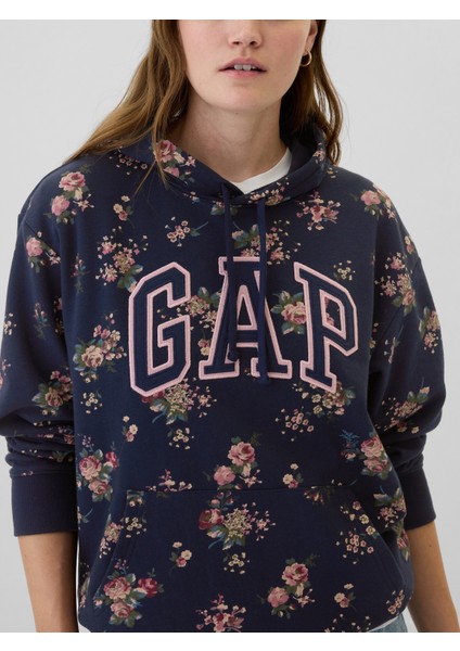 Kadın Lacivert Relaxed Gap Logo Fransız Havlu Kumaş Sweatshirt