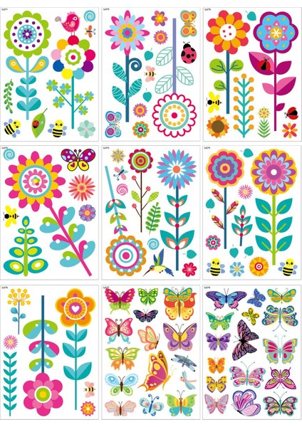 9 Çiçek Çıkartmaları Dekorasyonu Su Geçirmez Tekrar Kullanılabilir (Yurt Dışından)