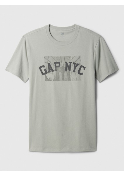 Erkek Gri Gap Logo Grafikli T-Shirt