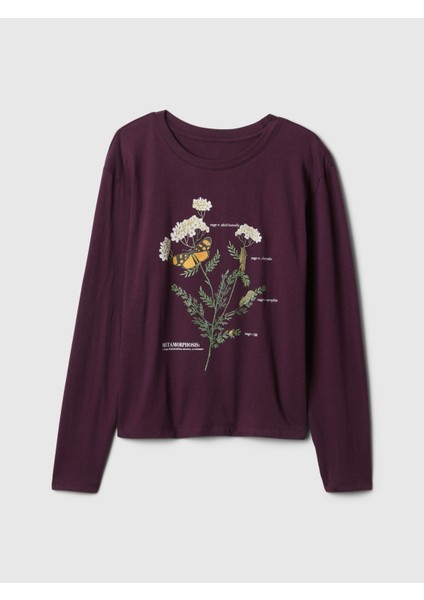 Kız Çocuk Mor Grafikli T-Shirt
