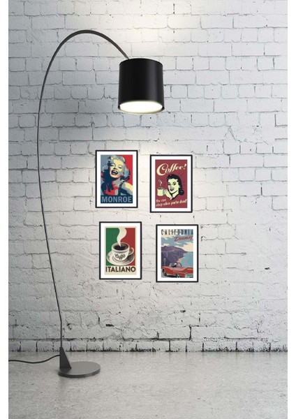 Mdf Tablo Ev Dekorasyon 4 Parça Çerçeve Görünümlü - Marilyn Monroe, Coffee, Italiano, California modelleri
