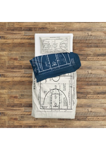 Basketball Court Navy Blue & Ivory Çift Taraflı Nevresim Takımı - 200 cm x 220 cm fiyatları