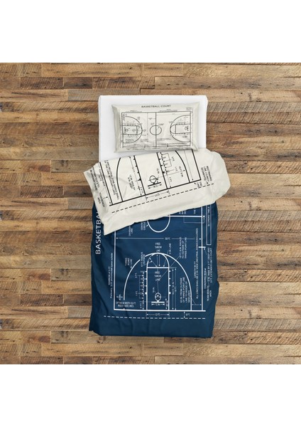 Basketball Court Navy Blue & Ivory Çift Taraflı Nevresim Takımı - 200 cm x 220 cm modelleri