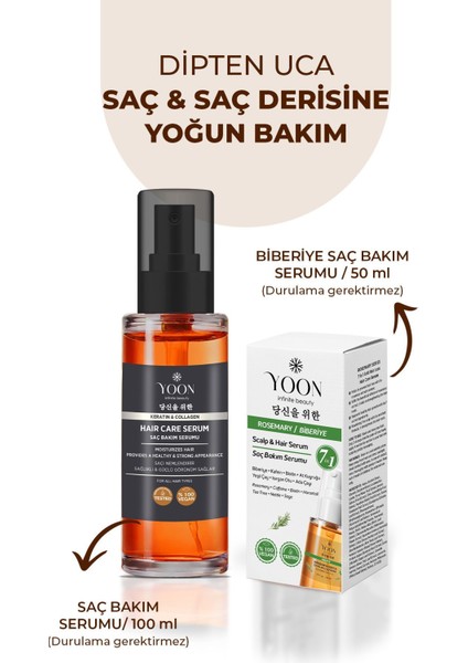 Saç ve Saç Derisi Onarıcı Serum - Keratin - Kolajen - Biberiye ve 7 Aktifli Saç Bakım Kompleksi - 2'li Set