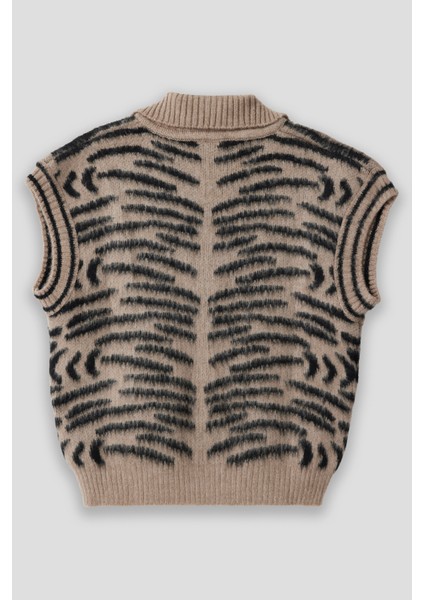 Summer Winter Club Kadın Şardonlu Polo Yaka Fitilli Kenarlı Kolsuz % 100 Ipek Süveter fiyatları