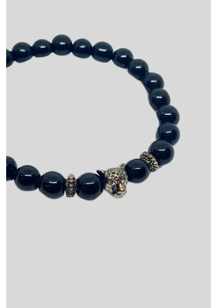 Siyah Renk Boncuk Detaylı Kaplan Figürlü Erkek Bileklik fiyatları