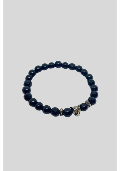 Siyah Renk Boncuk Detaylı Kaplan Figürlü Erkek Bileklik modelleri