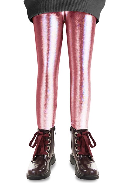 Kız Çocuk Pembe Metalik Parlak Tayt Dar Paça Orta Kalınlık ile Şık Tasarım