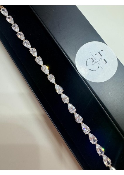 CT Stones Çelik Rose Gold Zirkon Taşlı Su Yolu Damla Bileklik