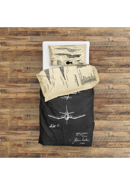 F4U Corsair Chalkboard & Uss Enterprise Vintage Çift Taraflı Nevresim Takımı - 200 cm x 220 cm