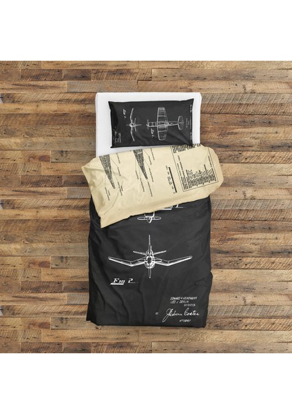 F4U Corsair Chalkboard & Uss Enterprise Vintage Çift Taraflı Nevresim Takımı - 200 cm x 220 cm