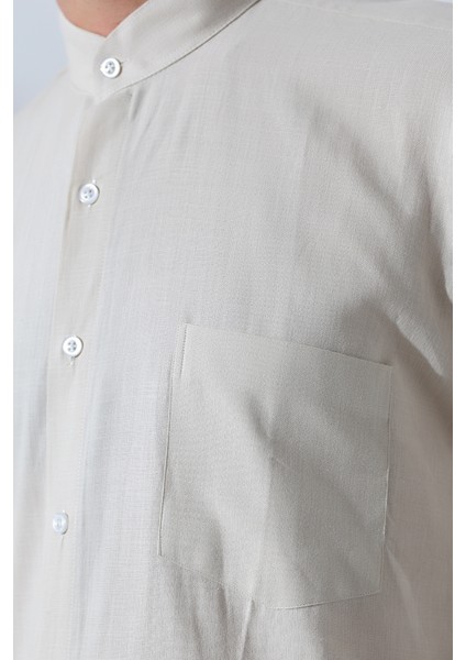 Bej Erkek Bol Kesim Tek Cepli Hakim Yaka Hac ve Umre Keten Gömlek fırsatları