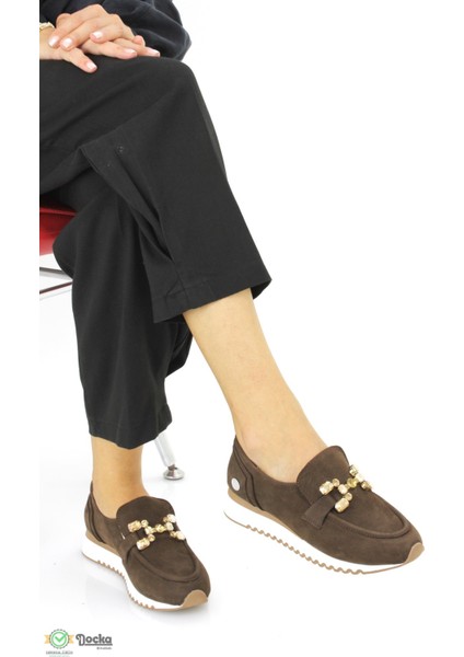 Kadın Hakiki Deri Günlük Ortopedik Taş Tokalı Loafer Ayakkabı M25/KA50