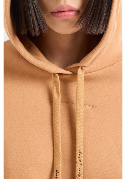 Pamuklu Regular Fit Kapüşonlu Crop Sweat Bayan Sweat 6DYM71 Yjeez 1788