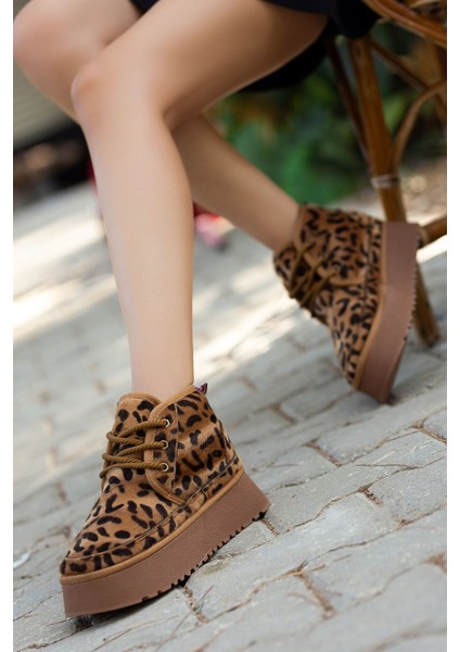 Els Leopar Süet Kalın Tabanlı Bağcıklı Yarım Bot fiyatları