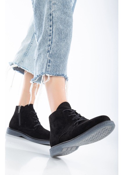 Jason Siyah Süet Bağcıklı Şeffaf Taban Detaylı Kadın Bot