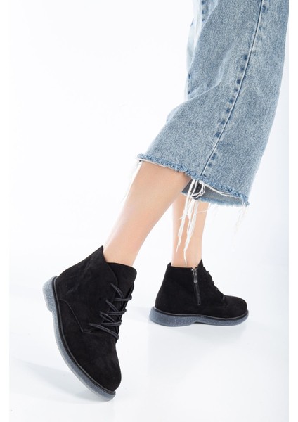 Jason Siyah Süet Bağcıklı Şeffaf Taban Detaylı Kadın Bot fiyatları