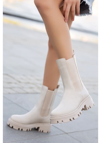 Unte Krem Cilt Lastik Detaylı Kadın Bot fiyatları
