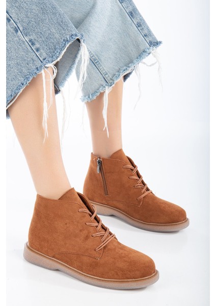 Jason Taba Süet Bağcıklı Şeffaf Taban Detaylı Kadın Bot