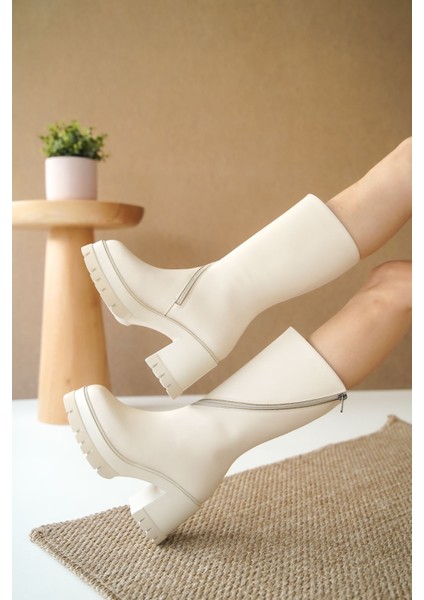 Kadın Michel Platform Topuklu Bot - Ten Deri