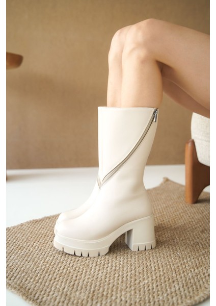 Kadın Michel Platform Topuklu Bot - Ten Deri fiyatları