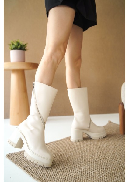 Kadın Michel Platform Topuklu Bot - Ten Deri fırsatları