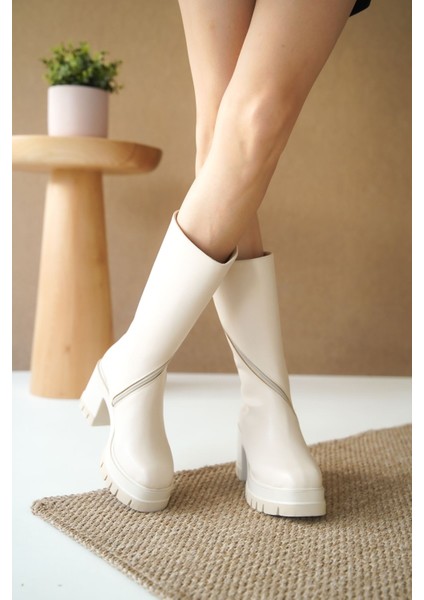 Kadın Michel Platform Topuklu Bot - Ten Deri indirimleri