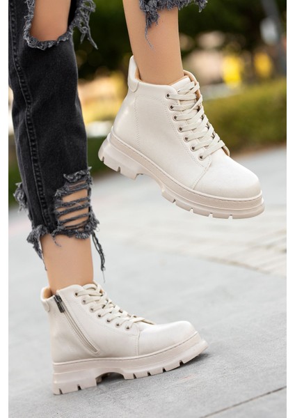 Lour Krem Cilt Kısa Bağcık Detaylı Kadın Bot modelleri