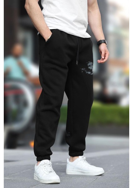 Siyah Erkek Paçası Lastikli Cep Detaylı Baskılı Eşofman Altı 6553 modelleri