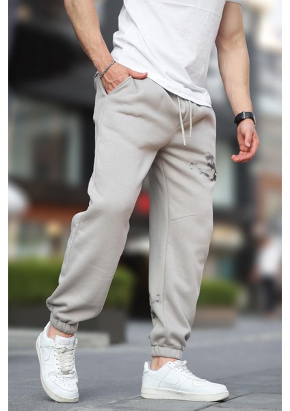 Boyalı Gri Erkek Paçası Lastikli Cep Detaylı Baskılı Eşofman Altı 6553 fiyatları