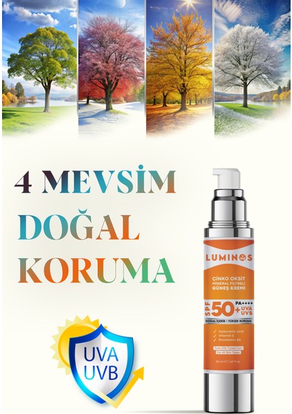 Premium Çinko Oksit Mineral Filtreli Spf 50+ Doğal Güneş Kremi 50 ml