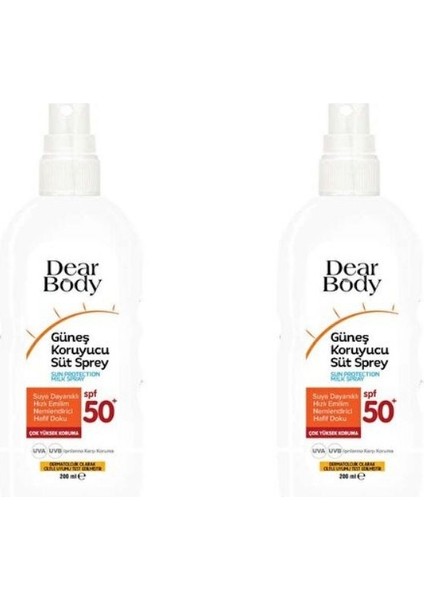 Dear Body 50 Faktör Güneş Koruyucu Süt - Sprey 200 ml x 2 adet