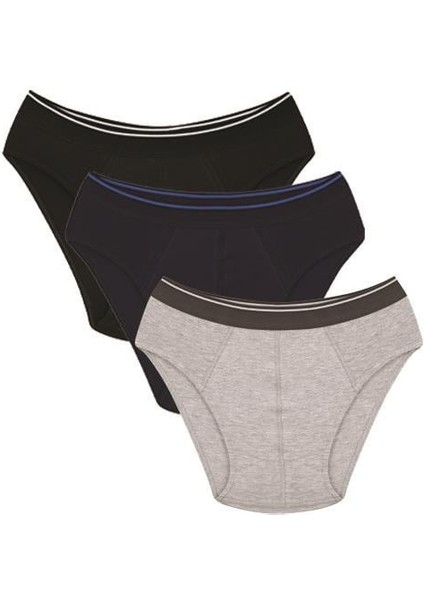 Erkek Pamuk 3lü Siyah Laci Gri Likralı Slip 40117