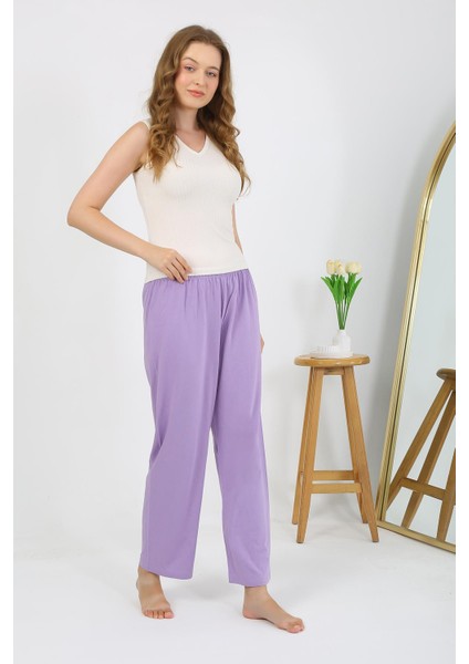 Kadın Penye Düz Tek Alt Pijama 27538 Lila