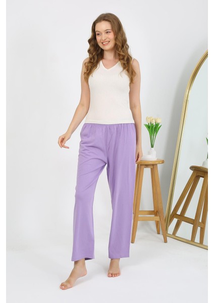 Kadın Penye Düz Tek Alt Pijama 27538 Lila