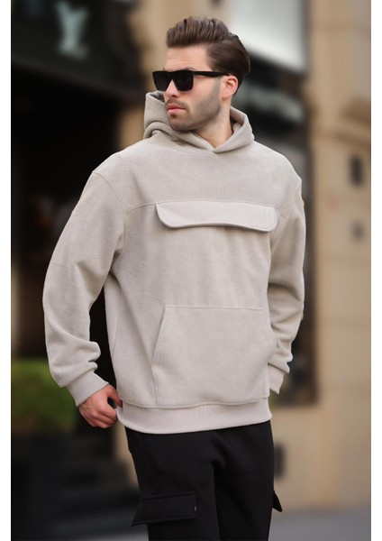 Boyalı Gri Kapüşonlu Kapaklı Cep Detaylı Polar Erkek Sweatshirt 7097 fiyatları