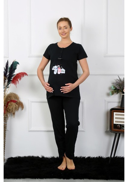 Kadın Kısa Kol Hamile Lohusa Pijama Takımı Siyah 45210 modelleri