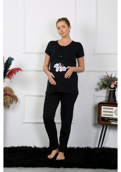 Kadın Kısa Kol Hamile Lohusa Pijama Takımı Siyah 45210 fırsatları